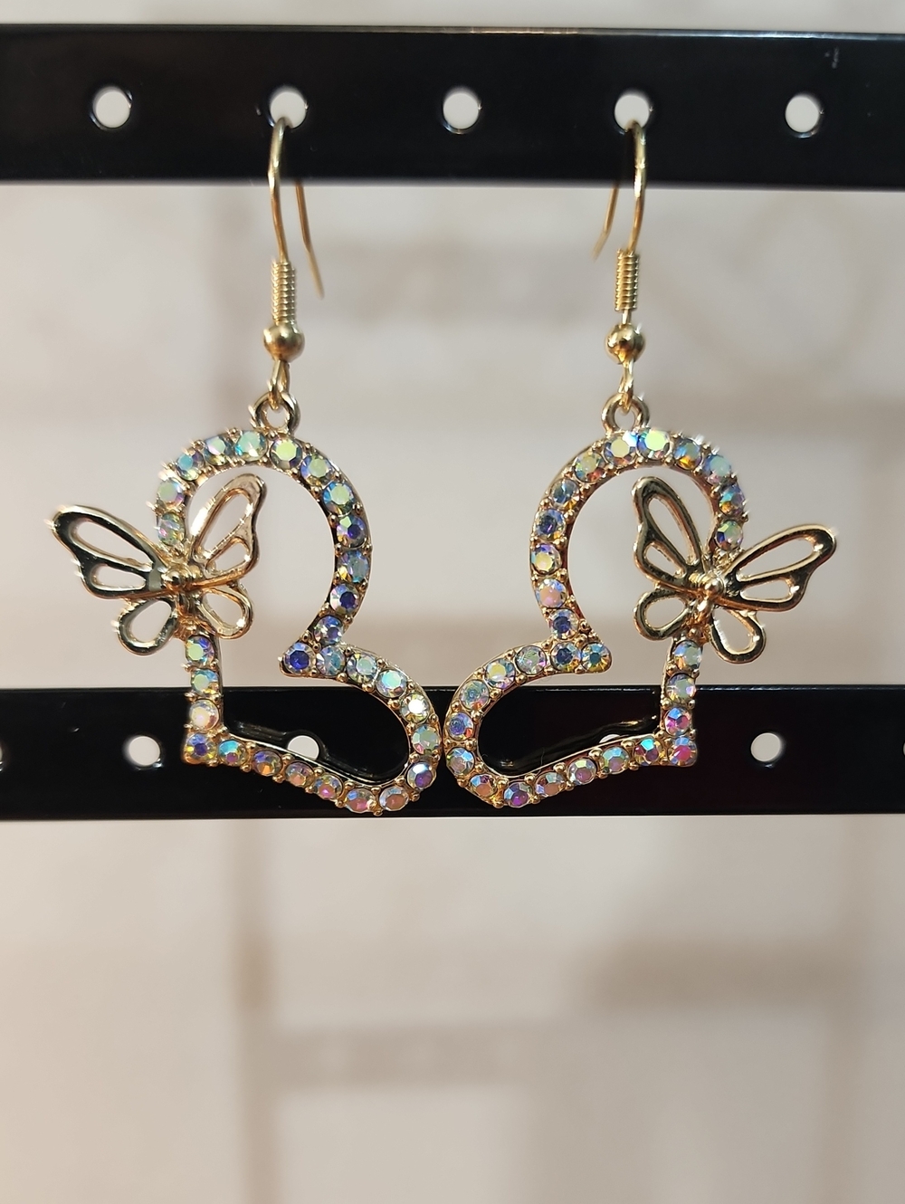 2pcs Rhinestone Heart & Butterfly Decor Earrings Valentines, Mom, Mother,